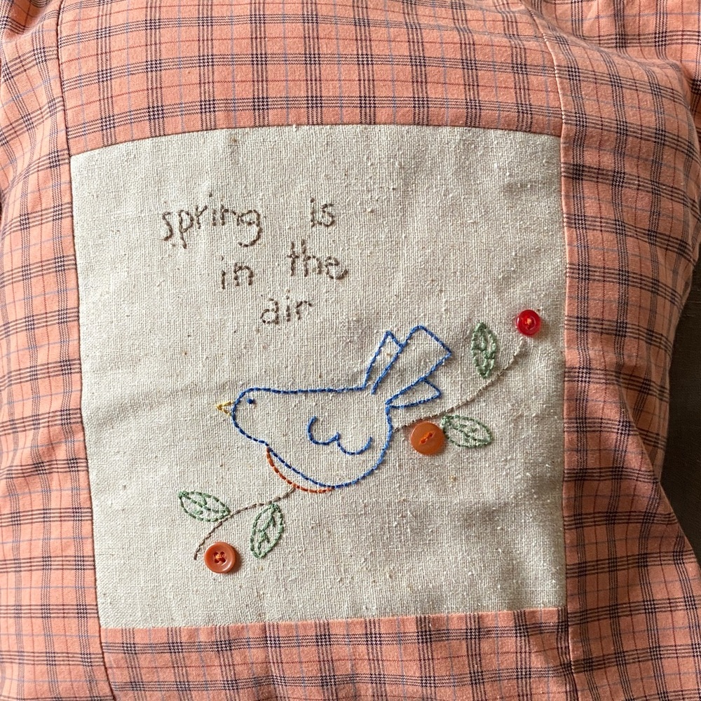 Country Cottage Embroidered Spring themed pillow Covers 2 pieces- Pink & Cream - Picture 2 of 5